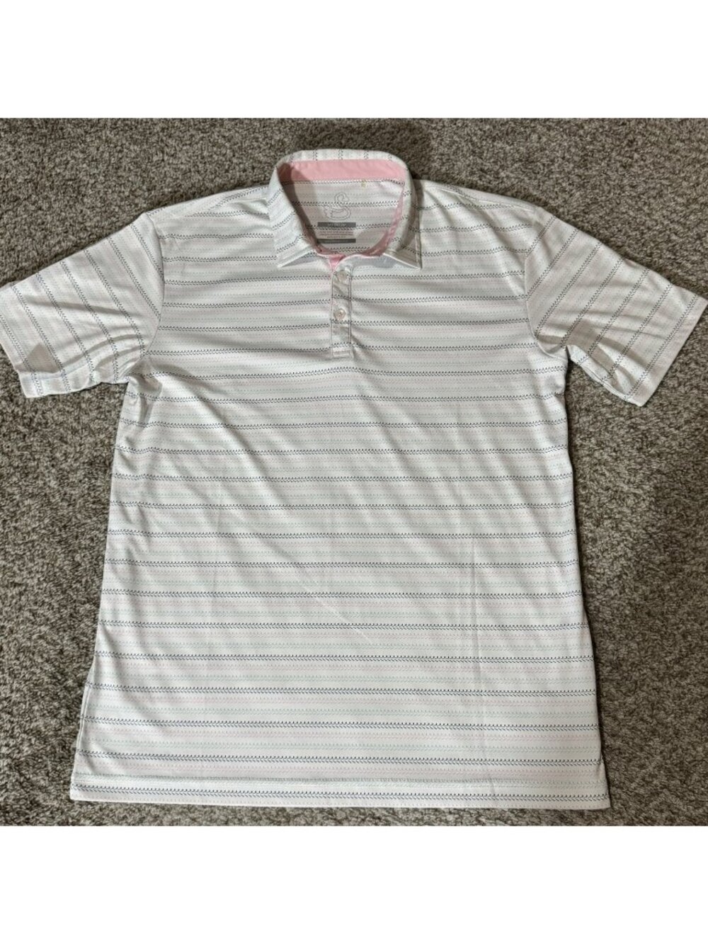 Swannies & Co Polo Shirt Men's Medium White Pink Blue Green Striped Golf